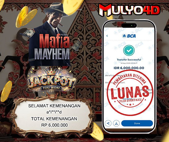 14 Sep 2026, Pukul 20:06:11 WIB, Selamat JP Mafia Mayhem Mulyo4d Rp. 6,000,000