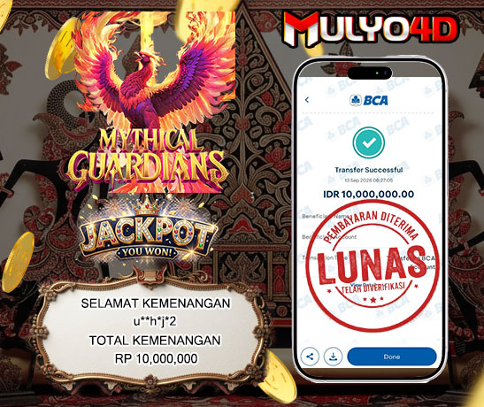 13 Sep 2026, Pukul 08:27:05 WIB, Selamat JP Mythical Guardians Mulyo4d Rp. 10,000,000