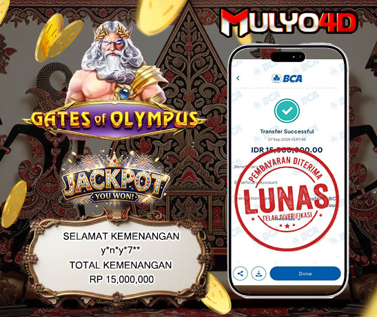 07 Sep 2026, Pukul 13:57:46 WIB, Selamat JP Gate Of Olympus  Mulyo4d Rp. 15,000,000