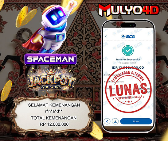 10 Sep 2026, Pukul 17:32:45 WIB, Selamat JP Spaceman  Mulyo4d Rp. 12,000,000