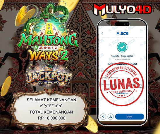 04 Sep 2026, Pukul 19:21:19 WIB, Selamat JP Mahjong Ways 2  Mulyo4d Rp. 10,000,000