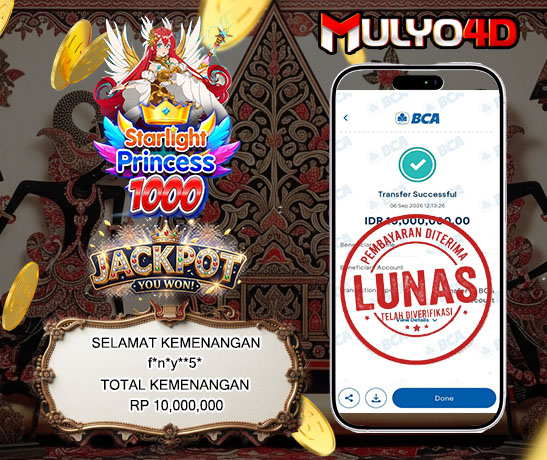 06 Sep 2026, Pukul 12:13:26 WIB, Selamat JP Starlight Princess 1000  Mulyo4d Rp. 10,000,000