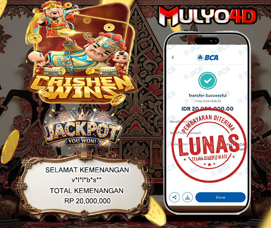 17 Sep 2026, Pukul 14:56:54 WIB, Selamat JP Caishen Wins Mulyo4d Rp. 20,000,000