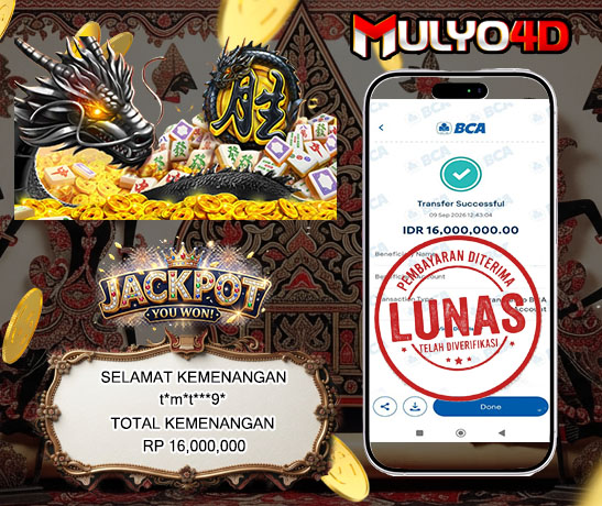 09 Sep 2026, Pukul 12:43:04 WIB, Selamat JP Mahjong Wins 3 - Black Scatter  Mulyo4d Rp. 16,000,000 