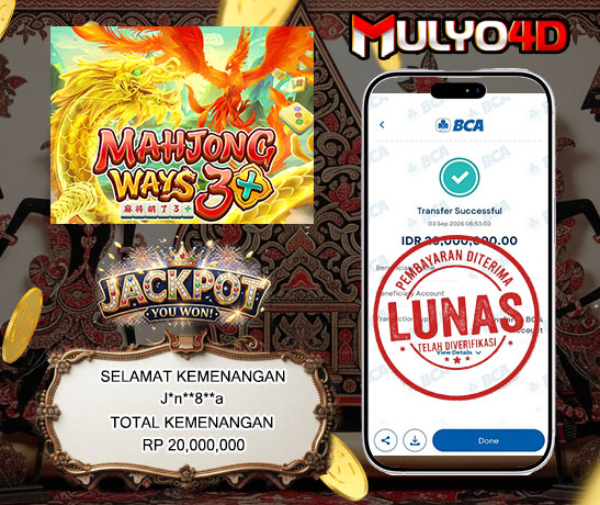 03 Sep 2026, Pukul 08:53:03 WIB, Selamat JP MAHJONG WAYS 3+ Mulyo4d Rp. 20,000,000