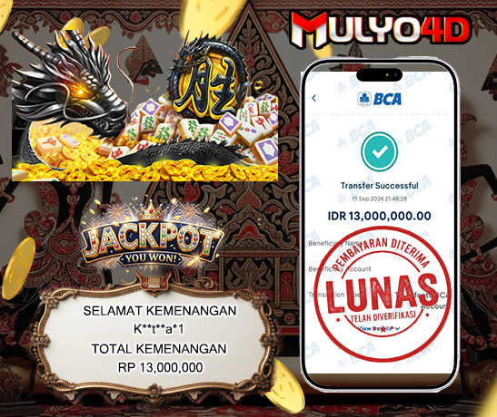 15 Sep 2026, Pukul 21:46:28 WIB, Selamat JP Mahjong Wins 3 black scatter Mulyo4d Rp. 13,000,000
