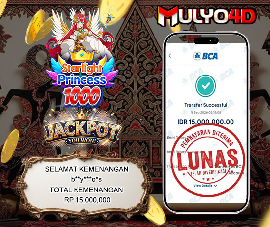 16 Sep 2026, Pukul 05:15:08 WIB, Selamat JP Starlight Princess 1000 Mulyo4d Rp. 15,000,000