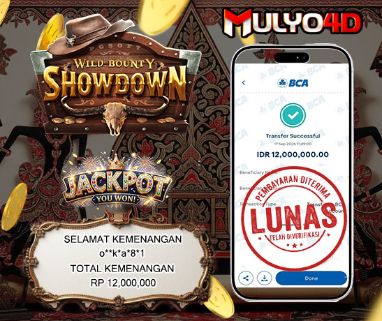 17 Sep 2026, Pukul 11:49:00 WIB, Selamat JP Wild Bounty Showdown Mulyo4d Rp. 12,000,000